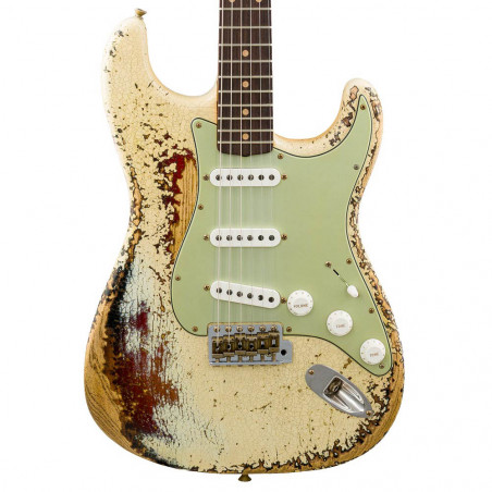 Fender Custom Shop Stratocaster 61 RW Super Heavy Relic Aged Olympic White Over 3 Color Sunburst