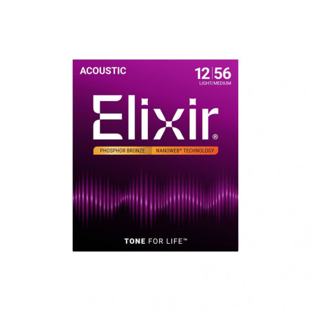 Elixir 16077 Phosphor Bronze Nanoweb Acoustic Light-Medium 12-56